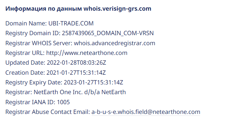 Вся информация о компании UBI Trade